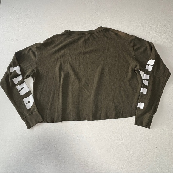 Victoria Secret’s PINK Women's Waffle Long Sleeve Dark Green Cropped Top Large - Picture 8 of 8